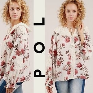 POL Floral Printed Peasant Flower Top